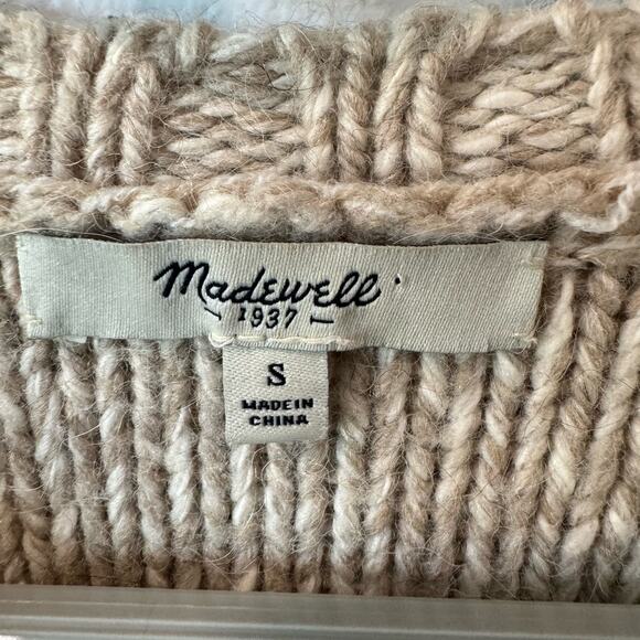 Madewell Cotton Alpaca Fisherman Oatmeal Knit Cozy Peasant Pullover Sweater S - Picture 7 of 7